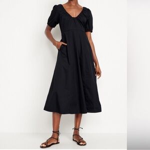 Old Navy Classic Black Puff Sleeve Midi Dress with pockets size Large